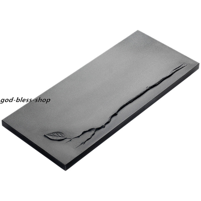 Handmade Carved Leaf Relief Black Stone Tea Tray Water Draining Tea Table Heavy