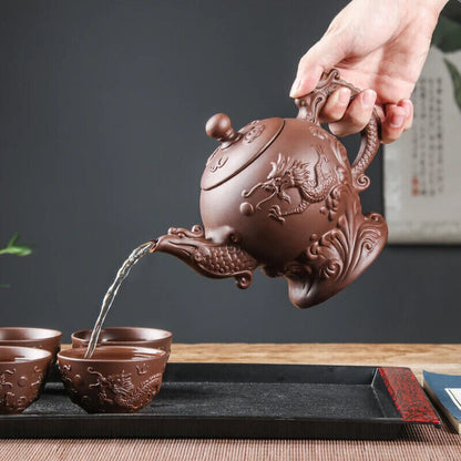 Yixing Clay Zisha Teapot, Large Handmade Dragon Teapot Single Pot Ceramic