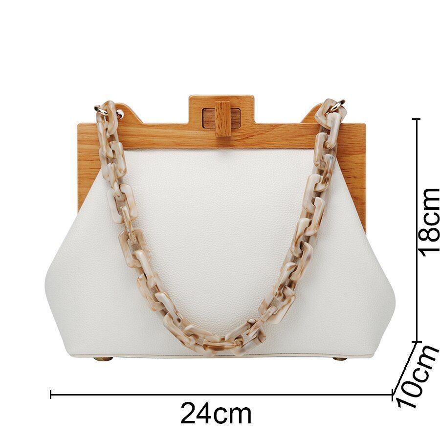 Bucket Bag Wooden Clip Bag Acrylic Chain Handbag Shoulder Purse 24*10*18 CM 1PC