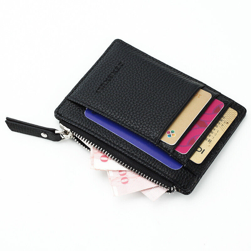 Unisex ID Card Holder Business Credit Card Case Portable Zippper Wallet Leather
