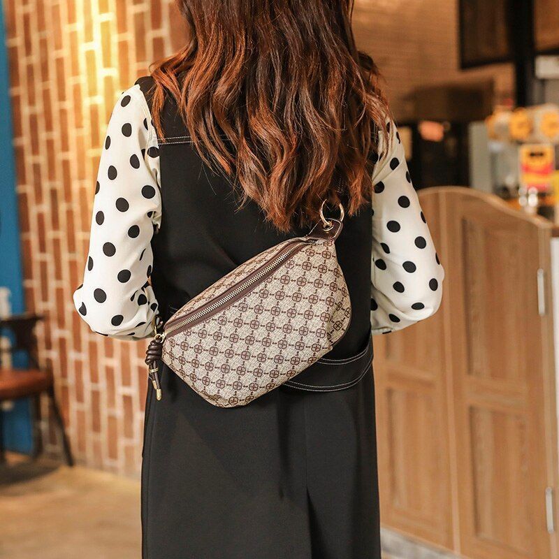 Shoulder Bag Luxury Crossbody Sling Chain Strap Leather Plaid Chest Belt Handbag