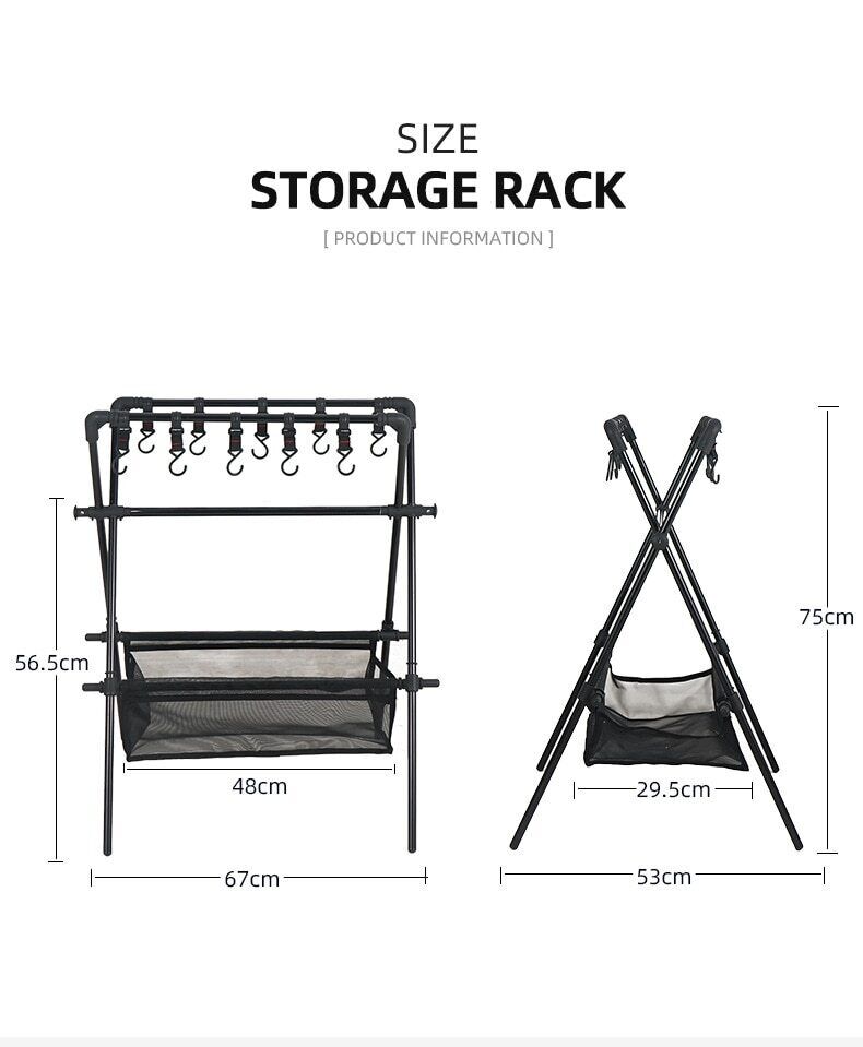 Camping Triangle Shelf Double-Layer Hook Net Bag Outdoor Picnic Hanging Rack