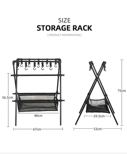 Camping Triangle Shelf Double-Layer Hook Net Bag Outdoor Picnic Hanging Rack