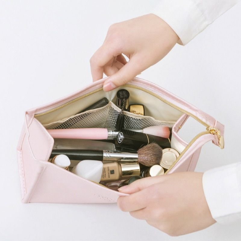 Large Cosmetic Bag Synthetic Leather Waterproof Zipper Makeup Traveling Case 1PC