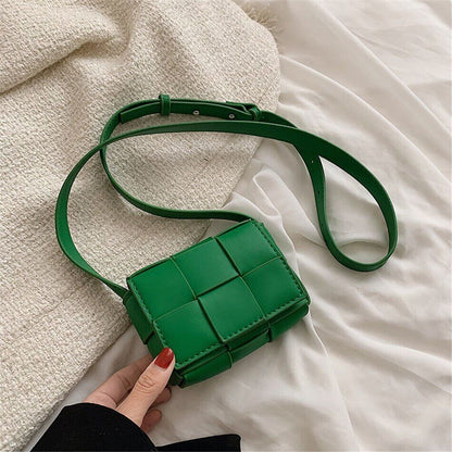 Mini Ladies Square Weave Bag PU Leather Shoulder Crossbody Bags Women Handbags