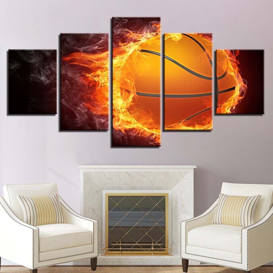 Abstract Fire Basketball Canvas Prints Painting Wall Art Home Decor Picture 5PCS