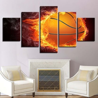 Abstract Fire Basketball Canvas Prints Painting Wall Art Home Decor Picture 5PCS
