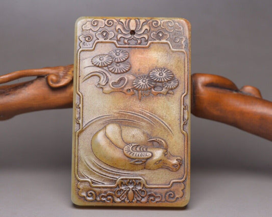 Chinese Hetian Jade Carving Cattle Statue Jade Pendant Jewelry Gift Collections