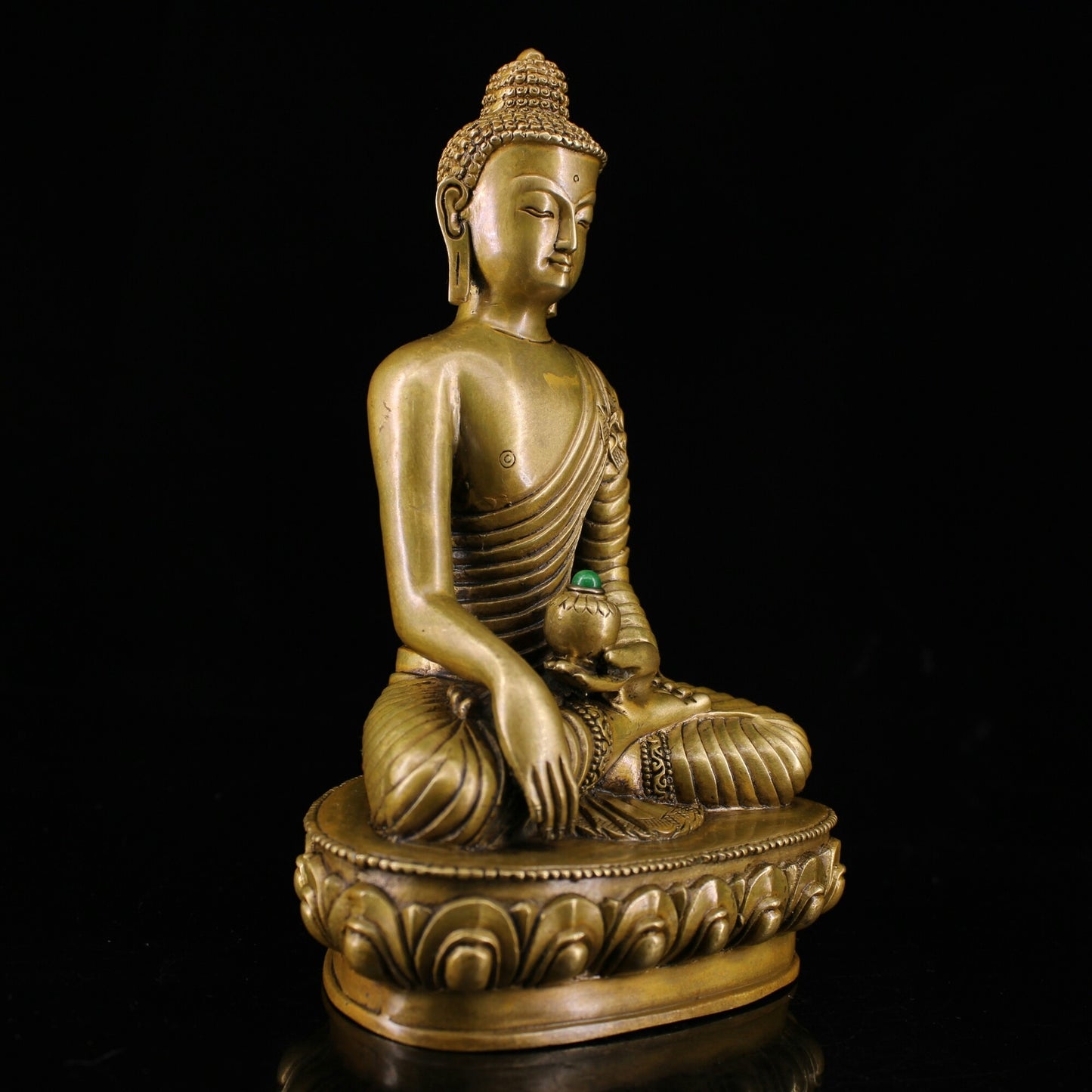 7.5" Buddhism Sakyamuni Buddha Statue Collect Chinese Brass Inlay Gem