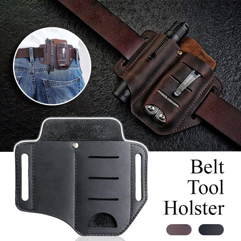 Mens Genuine Leather Tool Holder EDC Waist Bag Belt Pack Outdoor Waist Tool Case