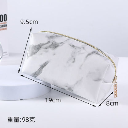 Pink Marble Pattern Cosmetic Bag Toiletries Storage Purse Waterproof Makeup Case