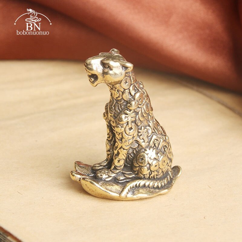 Currency Symbol Pattern Leopard Figurine Miniature Desktop Ornaments Brass Anima
