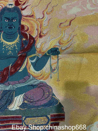 36" Old Tibet Embroidery Silk Cloth Fudo Myo-o / Acalanatha Buddha Thangka