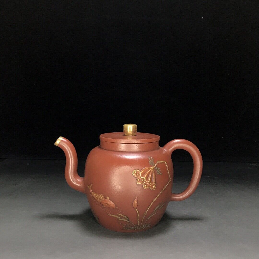 vintage chinese yixing purple clay teapot zisha ceremony carving Collectible art