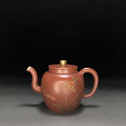 vintage chinese yixing purple clay teapot zisha ceremony carving Collectible art