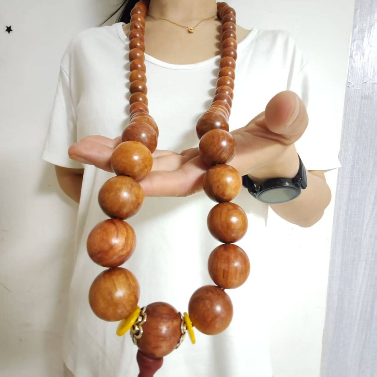 20mm*59 Natural Huanghauli Wood Prayer Beads Shaolin Monks Blessing Necklace