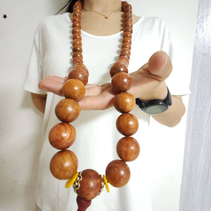 20mm*59 Natural Huanghauli Wood Prayer Beads Shaolin Monks Blessing Necklace