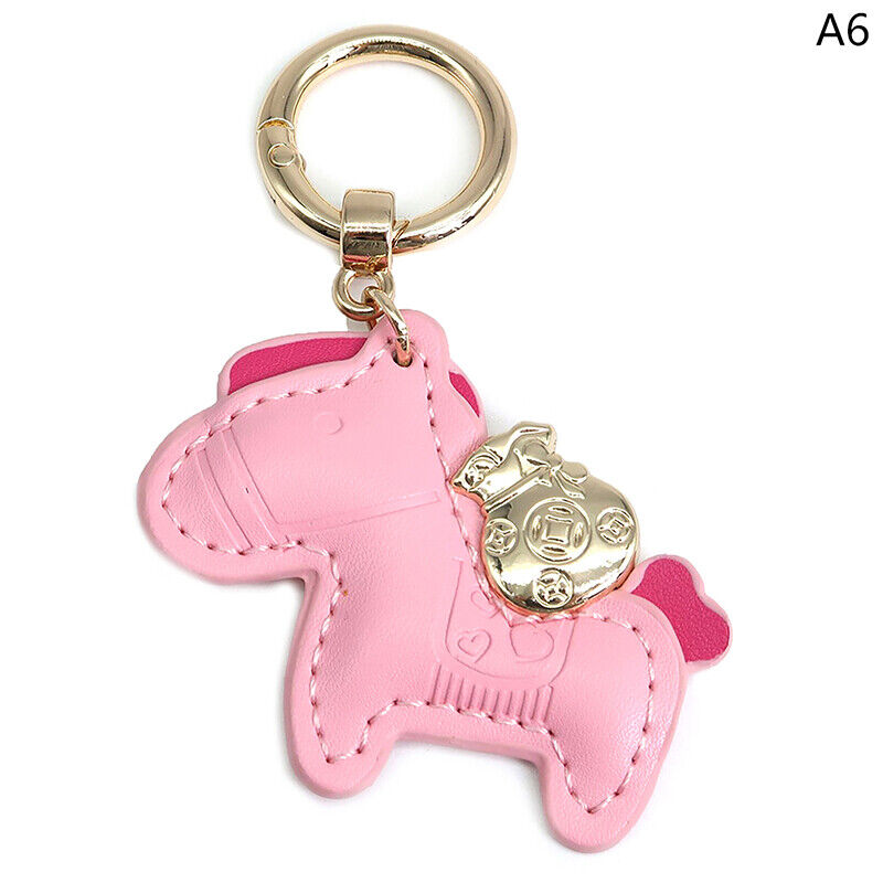 Leather Charms Bag Pendant KeyChain Cartoon Horses Keyring Cute Animal Ornament