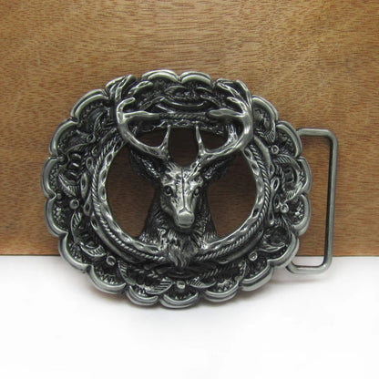 Belts Buckle Zinc Alloy 4cm Width Loop Deer Head DIY Western Jeans Pewter Finish