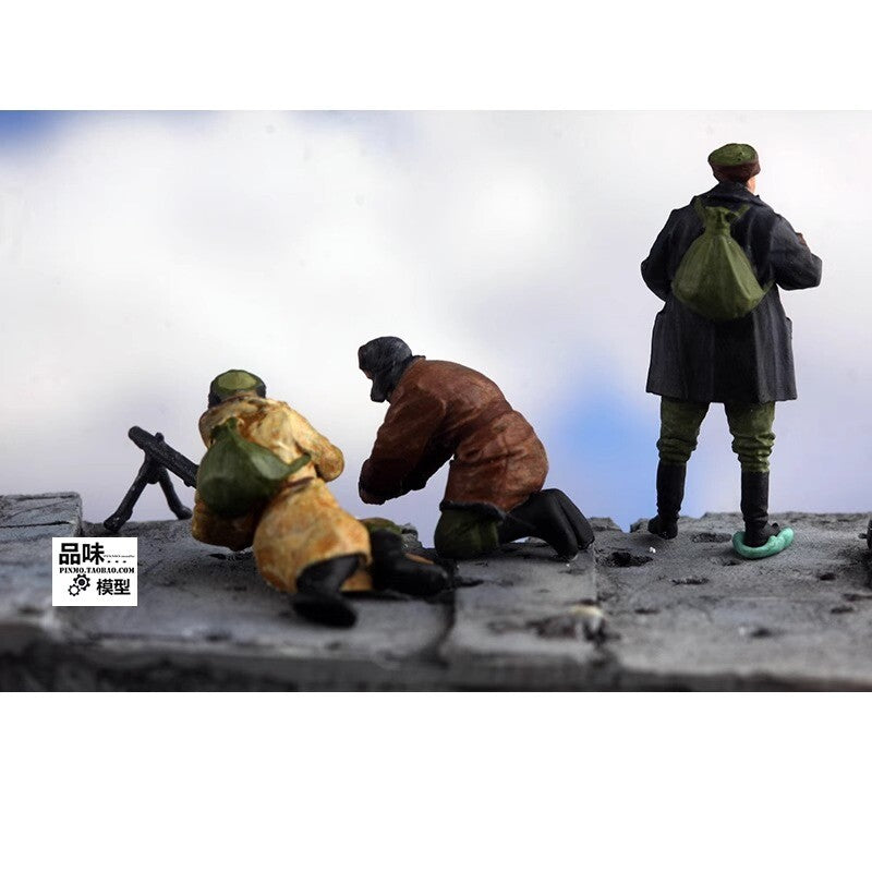 Homemade 1/72 Winter Soviet Machine Gun Team 3-Persons Finished Model Ornament