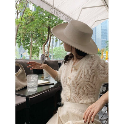 Women Sweater Autumn White Openwork Knitted Cardigan Mohair Coat Sweater