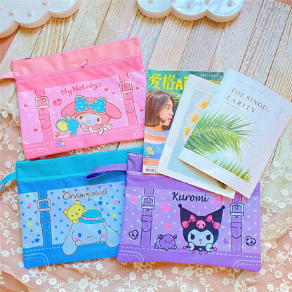 Cute Cartoon File Bag, Canvas A4 Double-Layer Tutoring Bag, Information Bag