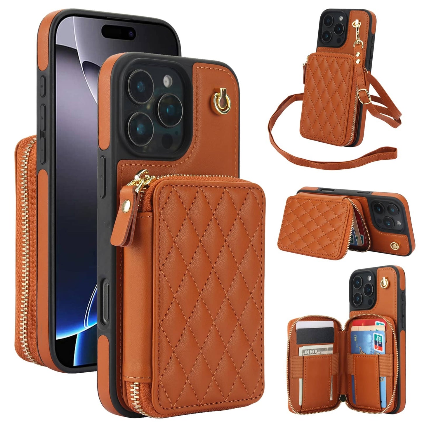 Crossbody Wallet Case for iPhone 16/15/14/13/12/11 Pro Max SE 7 8 X XS Max XR