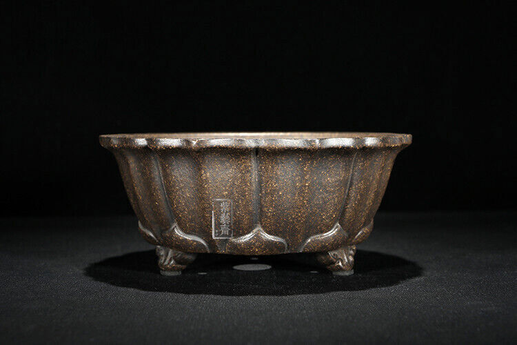 1 Pcs Lotus Shape Chinese Yixing Zisha Shohin Bonsai Pot 6.25''x6.25''x2.5''