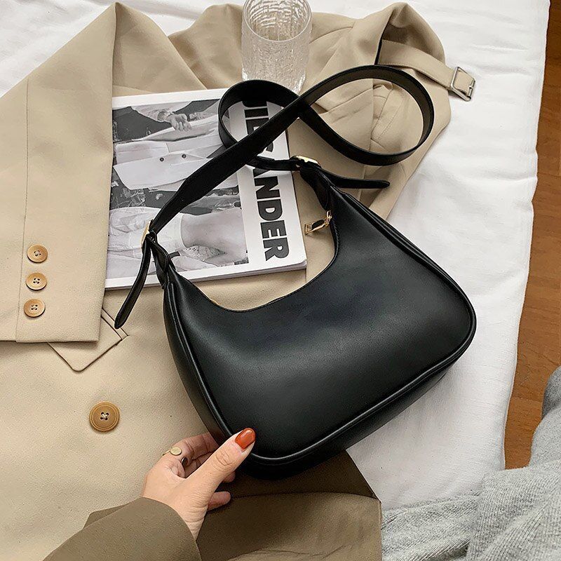 Shoulder Bag Women Casual Crossbody Leather Solid Color Handbag Black Brown 1 PC