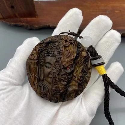 Agarwood Between Buddha & Demon Pendant 6cm Fortune Charm