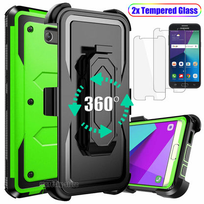 Case For Samsung Galaxy J7 2017 Clip Belt Stand Cover / Tempered Glass Protector