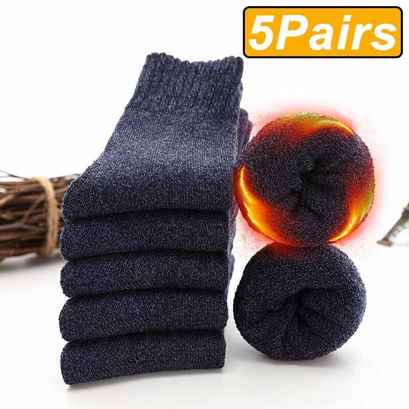 Men Socks 5Pairs Terry Fabrics Winter Woolen Merino Thick Thermal Warm Sportwear