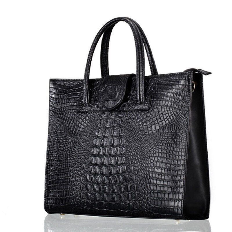 Briefcase Genuine Leather Handbag Big Totes Large Shoulder Bag Crocodile Pattern