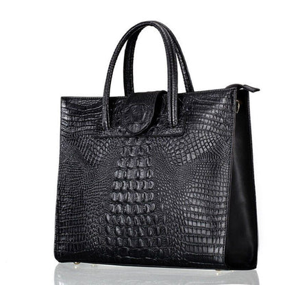 Briefcase Genuine Leather Handbag Big Totes Large Shoulder Bag Crocodile Pattern