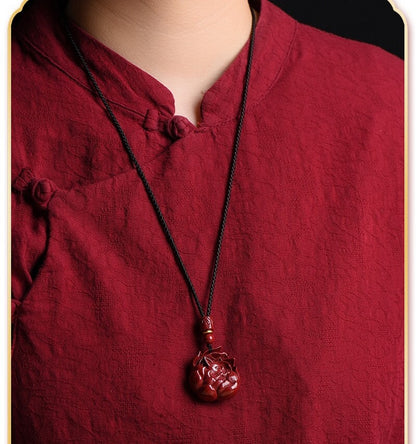 Natural Cinnabar Nine-tailed Fox Carved Pendant Necklace Feng Shui Amulet Decor