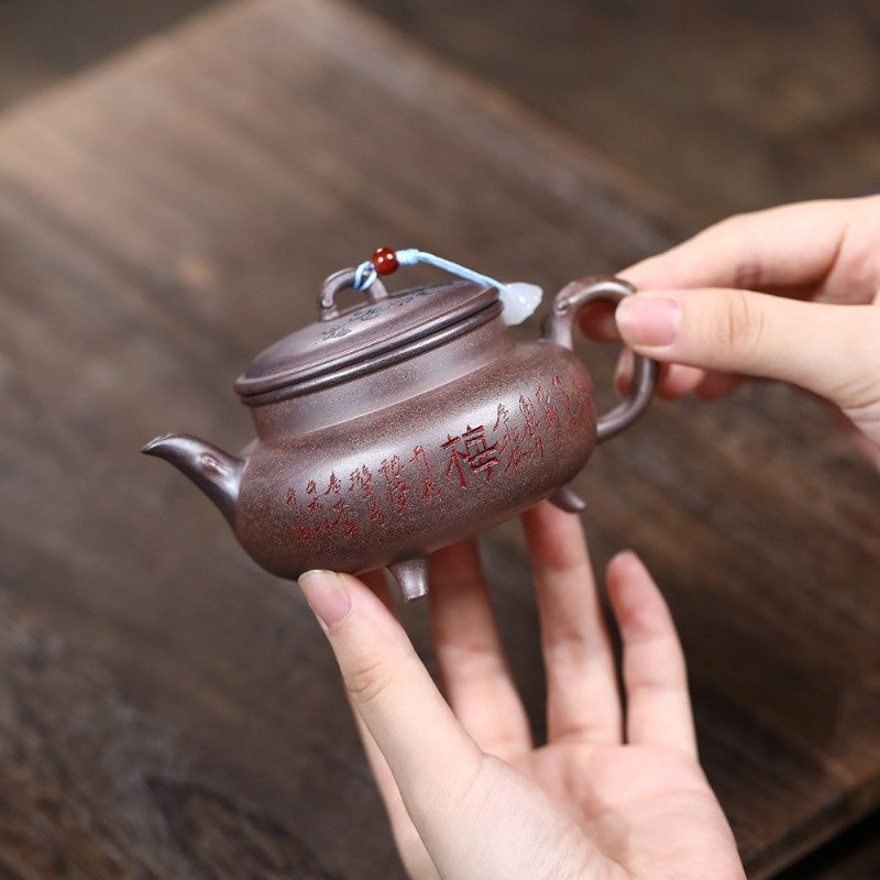 Yixing Zisha Teapot Handmade Purple Clay Wood Fired Rouduan Clay Chinese Teaware