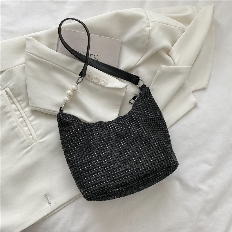 Fashion Rhinestone Square Bag Messenger Pearl Chain Shoulder Bags Purse Square