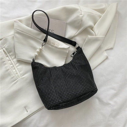 Fashion Rhinestone Square Bag Messenger Pearl Chain Shoulder Bags Purse Square