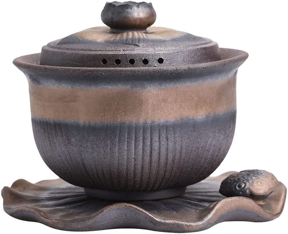 4.6" Chinese Retro Coarse Pottery Gaiwan Tea Cup Handmade Tureen Tea Bowl TeaSet