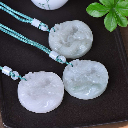 Chinese Natural Jade Jadeite Hand-carved Exquisite Dragon Statue Pendant 9022