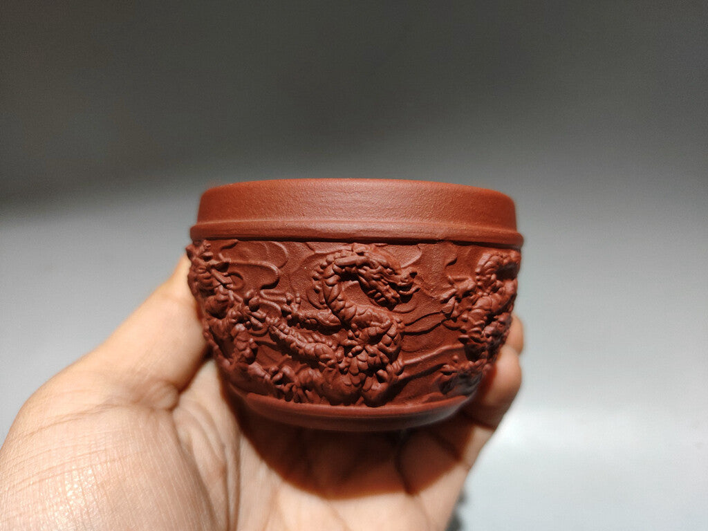 Chinese Yixing Zisha Clay Handmade Exquisite Dragon Pattern Cups