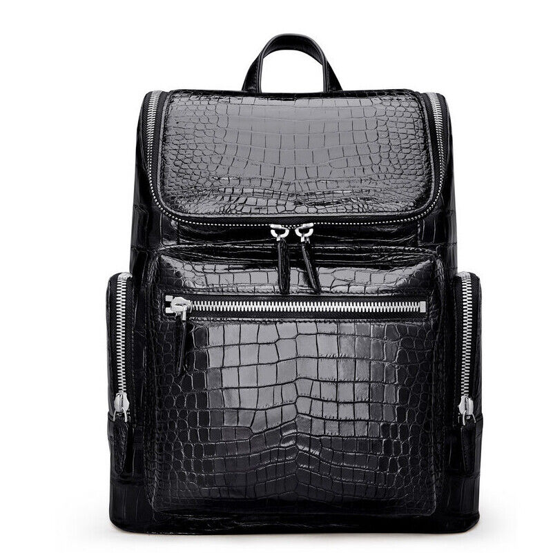 Handcrafted Real Crocodile Belly Leather Men Travel Backpack for 14" Laptop Bag