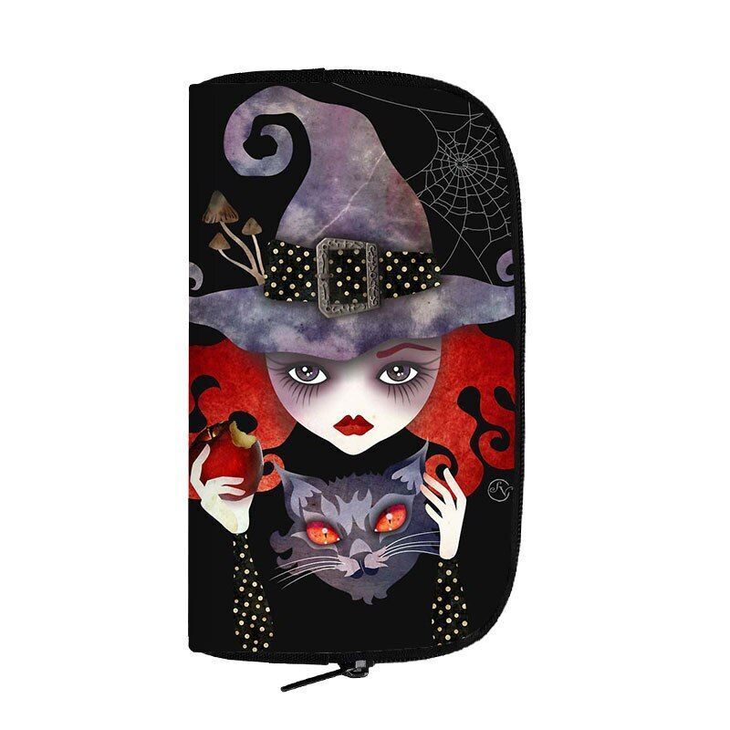 Cute Black Witch Wallet Money Bags Skull Gothic Purses Credit Card Phone Holder