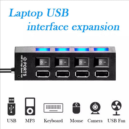 USB Hub 7 Port On/Off Switch High Speed Splitter AC Adapter Cable PC Laptop Lot