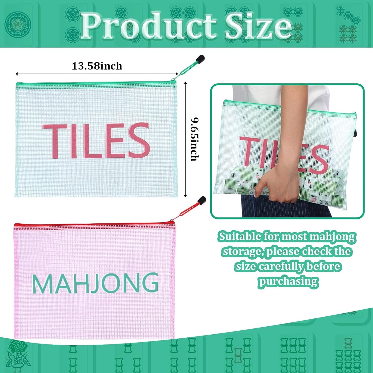 2 Pack 13.6 X 9.7 Inch Empty Mahjong Tile Bag American PVC Clear Mahjong Case Si