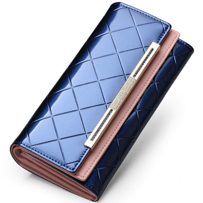 Women's Wallets Cash Clip Leather Billfold Handbag Ladies Purse Long Card Clamps