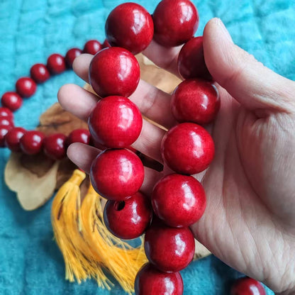 30mm*19 Beads Natural Wood Red Buddha Pendant Shaolin Temple Blessing Meditation