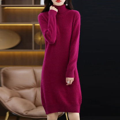 Women's High Back Collar Long Sweater Casual Long Sleeve Dress