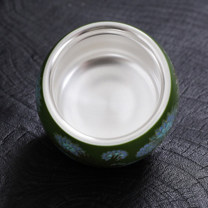 One Cup Ceramic Sterling Silver Tea Cup Antique Style Peony Flower Print Teacups