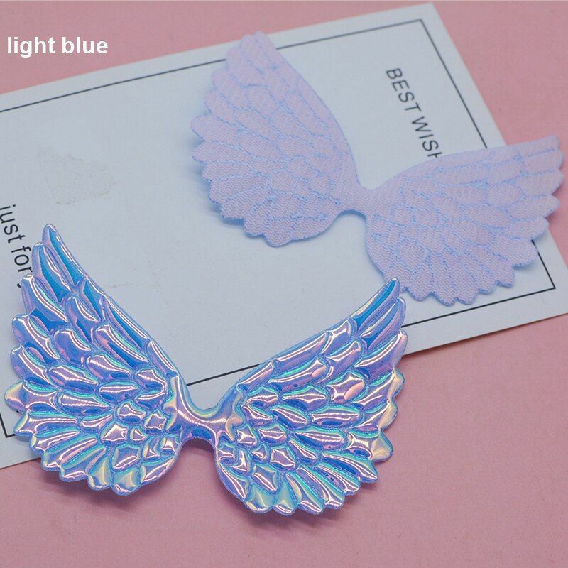 20Pcs/Lot 9.5x6.5cm Shiny Angel Wing Padded Appliques DIY Bow Clips Accessories